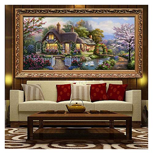 YZDKJ Handstich, DIY Landschaftsmalerei Kreuzstich, Gartenhütte Dream Home Druckmuster Cross-Stitch, DMC-Sets für Stickkasten (Size : 11CT Cotton 149x74cm) von YZDKJ