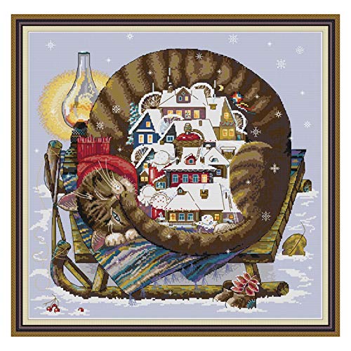 YZDKJ Komfortabler Winter-Chinese Kreuzstichpackungen Ökologische Baumwolle gedruckt 11CT 14CT DIY Geschenk Weihnachtsdekorationen (Cross Stitch Fabric CT Number : 11CT 64X63 cm, Size : Unprinted) von YZDKJ