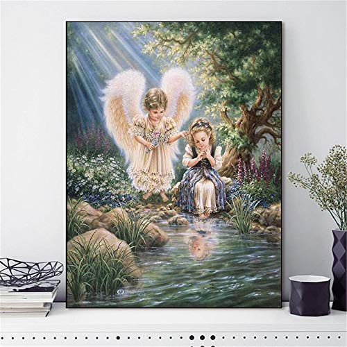 YZDKJ Kreuzstich-Stickerei-Engels-Mädchen Portrait Baumwollfaden Malerei DIY Needlework DMC Kits 14CT Home Decoration (Cross Stitch Fabric CT Number : 14CT, Size : 40x50cm) von YZDKJ