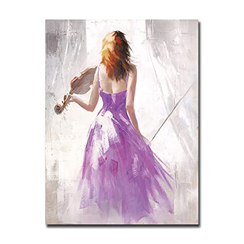 YZDKJ Mädchen, die das Geige Tanz Ölgemälde auf Leinwand drucken Nordic Poster Wandkunst Bild für Wohnzimmer Wohnkultur (Color : PC1480, Size (Inch) : 50x70cm No Frame) von YZDKJ