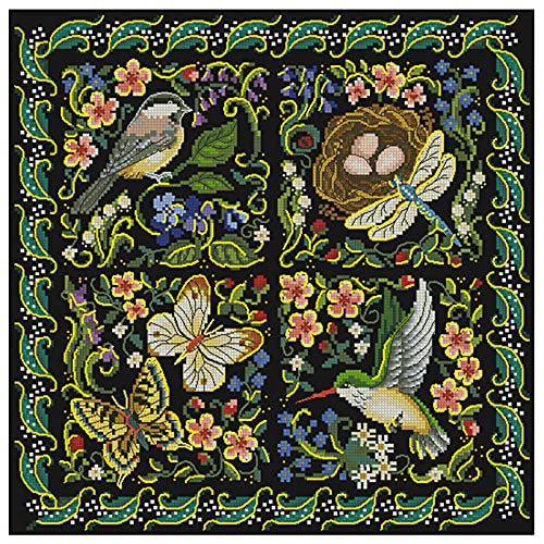 YZDKJ Top-Qualität gezählt Kreuzstich-Kit das Geld der Natur der Natur Vogel Nest Ei Schmetterlingsblume Blumen Vögel dim (Cross Stitch Fabric CT Number : 16CT unprint Canvas) von YZDKJ