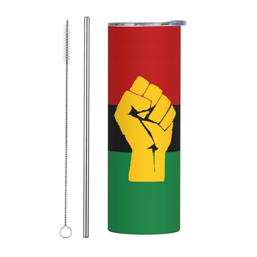 Black Power Pan Becher mit afrikanischer Flagge, Edelstahl, vakuumisoliert, Reisebecher, sicherer Deckel, Wasser-Kaffeetasse, Strohhalm und Bürste, für Zuhause, Büro, Schule, Arbeit, ideal für von YZDPLO