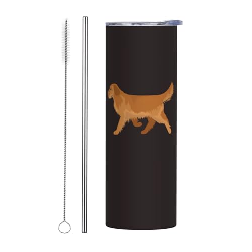 Süßer Golden Retriever Trinkbecher, Edelstahl, Vakuumisolierung, Reisebecher, sicherer Deckel, Wasser-Kaffeetasse, Strohhalm und Bürste, für Zuhause, Büro, Schule, funktioniert hervorragend für von YZDPLO