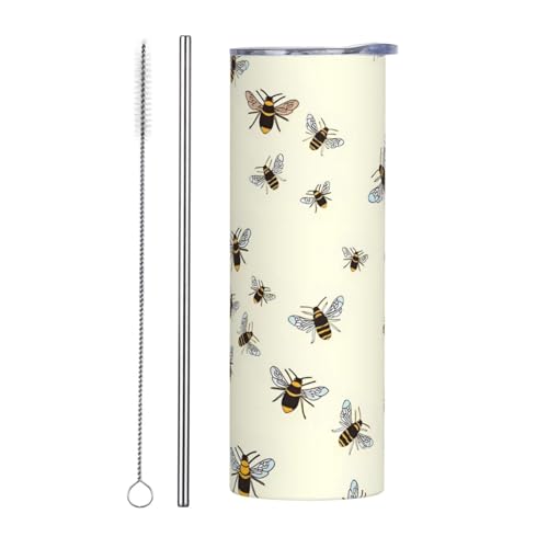 YZDPLO Bees Pattern Trinkbecher aus Edelstahl, vakuumisoliert, Reisebecher, sicherer Deckel, Wasser-Kaffeetasse, Strohhalm und Bürste im Lieferumfang enthalten, für Zuhause, Büro, Schule, funktioniert von YZDPLO