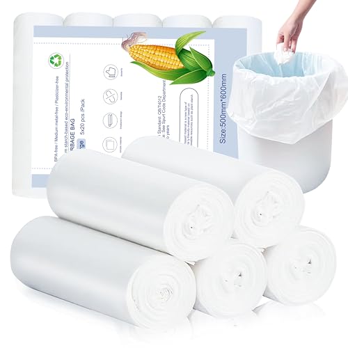 Küchen Lebensmittel Abfallbeutel, 100 Stück Bio Müllbeutel, 20 Liter Kompostierbare Müllbeutel Recycelt Müllbeutel für Lebensmittel Haushalts(50 x 60cm Weiß) von YZDZSW