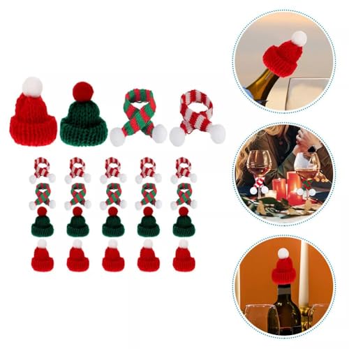 YZMXIY 20 Stück Mini Weihnachtsmütze und Schal Set, Basteln Mini-Strickmütze des Weihnachten, Nikolausmütze Klein für Weihnachten Weinflasche Abdeckung, Puppenhaus, Weihnachtsdekoration von YZMXIY