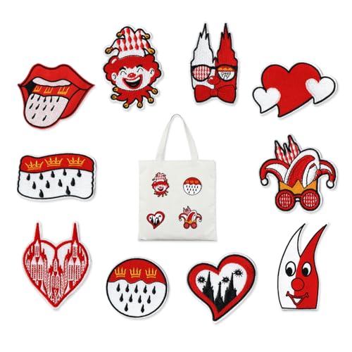 YZROHYI 10 Stück Patches zum Aufbügeln Karneval Rot,Bügel Aufnäher Stoff,Bügelsticker Kleidung,Applikationen zum AufnäHen,Bügelpatch Jeansjacke,Hosen Flicken zum Aufbügeln,BüGelbilder für Textilien von YZROHYI