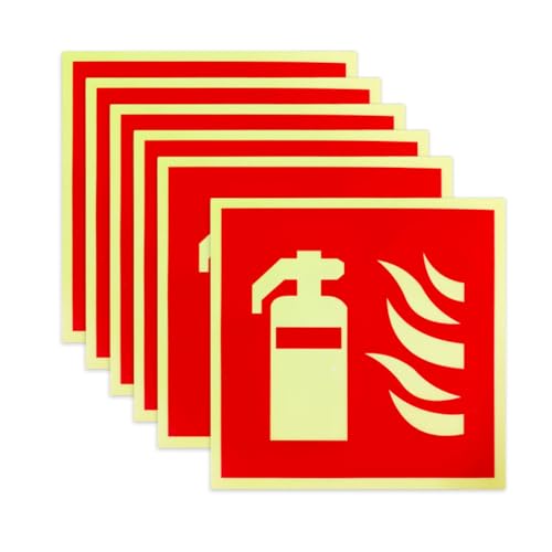 YZROHYI 6 Stück Schild Feuerlöscher Aufkleber Nachleuchtend 15x15 CM,Symbolschild Feuerlöscher Selbstklebend PVC,Warnschilder Feuerlöscher Piktogramm,Winkelschild Feuerlöscher,Fire Extinguisher Sign von YZROHYI