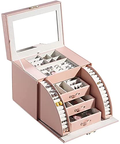 YZYJYKLT Schmuckschatulle Schmuckschatulle Tragbare Schmuckschatulle, Schmucketui mit Spiegel, Aufbewahrungsbox für Schmuck aus Leder Schmuckschatulle Schmuck-Organizer von YZYJYKLT