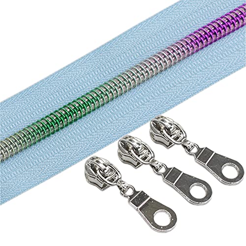 YaHoGa 9 m Regenbogen endlos Reißverschluss Meterware Skyblue reissverschluss 6mm-Spirale + 25 Nonlock-Zipper (Regenbogen Skyblue) von YaHoGa