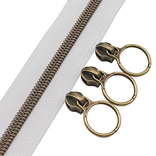 YaHoGa 9 m bronzefarbene endlos Reißverschluss Meterware weiße reissverschluss 6mm-Spirale + 20 Nonlock-Zipper (Bronzefarbene Weiße) von YaHoGa