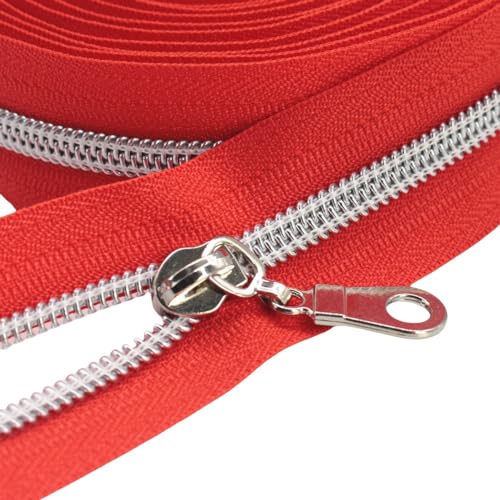 YaHoGa 9 m silberfarben endlos Reißverschluss Meterware Rot reissverschluss 6mm-Spirale + 25 Nonlock-Zipper (silberfarben Rot) von YaHoGa