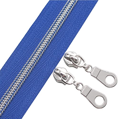 YaHoGa 9 m silberfarben endlos Reißverschluss Meterware königliches Blau reissverschluss 6mm-Spirale + 25 Nonlock-Zipper (silberfarben königliches Blau) von YaHoGa