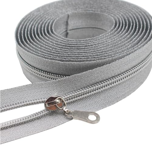 YaHoGa 9 m silberfarben endlos Reißverschluss Meterware silberfarben Band Reissverschluss 6mm-Spirale + 25 Nonlock-Zipper (silberfarben Band) von YaHoGa