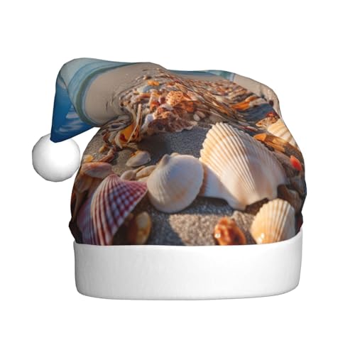 YaWea Weihnachtsmütze mit Muscheln, Stranddruck, lustige Weihnachtsmütze für Erwachsene, Samt, Weihnachtsgeschenk, Partyzubehör von YaWea