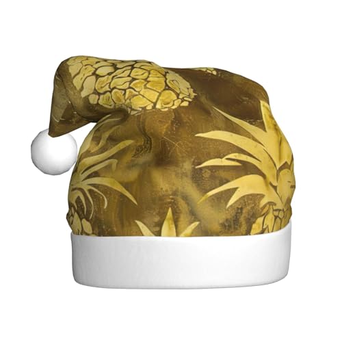 YaWea Weihnachtsmütze mit goldenem Ananas-Hintergrund, lustige Weihnachtsmütze für Erwachsene, Samt, Weihnachtsgeschenk, Partyzubehör von YaWea