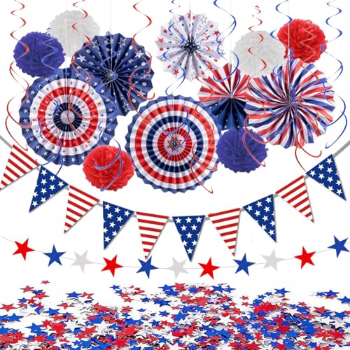 4 Juli patriotische Party Dekorationen Set rot weiß blau Papier Fans Pompons Blumen Star Streamers USA Wimpel Wimpel für 4. Juli patriotischen Geburtstag Unabhängigkeitstag Dekorationen 4 Juli patriotische Party Dekorationen Set rot weiß blau Papier Fans Pompons Blumen Star Streamers USA Wimpel Wimpel für 4. Juli patriotischen Geburtstag Unabhängigkeitstag Dekorationen von YaYuanSun