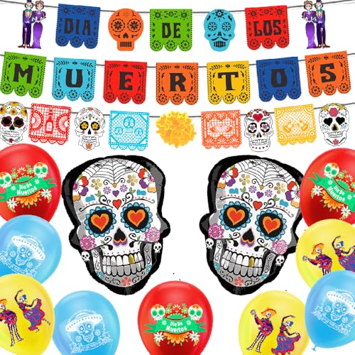 Die Toten Tag Dekorationen Dia de Los Muertos Banner und Luftballons, Zuckerschopf Ausschnitte Banner für den Tag Halloween mexikanische Feista Partyzubehör der Toten von YaYuanSun