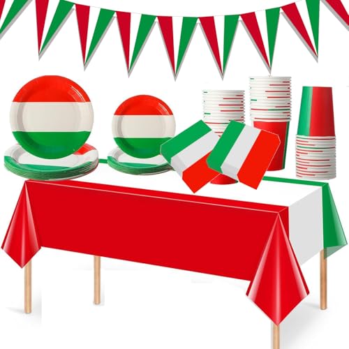 Italienische Flagge, Partyzubehör, Italien-Flagge, Partygeschirr-Set, italienische Flagge, Banner, Teller, Becher, Servietten, Tischdecke, rot, weiß und grün, Partygeschenke, Italien, Familientreffen, von YaYuanSun