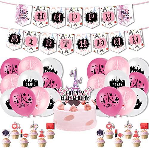 Paris Party Dekorationen Eiffelturm Paris Themed Geburtstag Banner Balllons Kuchen Cupcake Toppers für Mädchen Geburtstag Paris Party Supplies Hochzeit Baby Shower Dekorationen Romantische Photo Booth von YaYuanSun