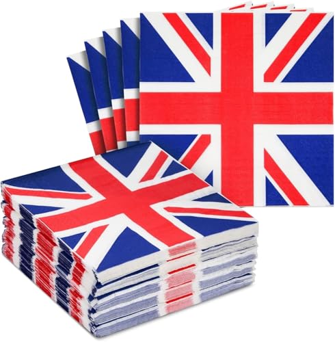 Servietten mit britischer Party-Dekoration, 100 Stück, England-Flagge, Cocktail-Servietten, Union Jack-Servietten für England-Motto-Party-Zubehör, Partydekorationen von YaYuanSun