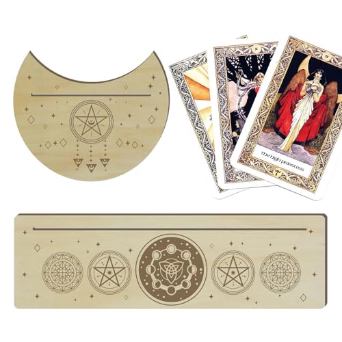 Yabauuop Tarot-Display-Ständer, 2 Stück Oracle-Kartenständer, Tarot-Altarhalterung aus Holz, Mondform und rechteckiger Kartenhalter für Hexen-Wahrsagungswerkzeuge von Yabauuop