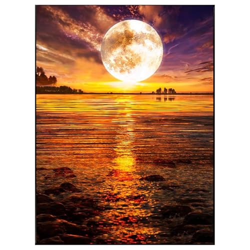 Yabound Diamond Painting Erwachsene Kinder, Diamond Painting Strand Sonnenuntergang, 5D Diamant Painting Bilder für Wohnzimmer Schlafzimmer Büro Wand Dekoration, 30 cm X 40 cm von Yabound