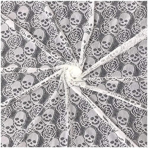 Weißer Totenkopf-Spitzenstoff, 152.4x91.4 cm, solide Stoffspitze, 91.4 cm, florale Hochzeitsspitze, nicht elastisch, Allover-Spitze für Heimdekoration, Geschenkverpackung, Kleidungsnähen von Yachirobi