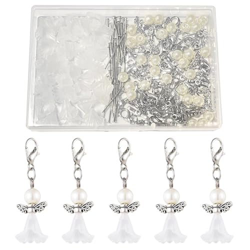 Yaclonq 30 Stück Schutzengel Selber Machen Set, Engel Basteln Perlen Bastelset, Perlenengel Anhänger Schlüsselanhänger Engel Charme für DIY Basteln Hochzeit Schmuck Perlenengel Engel(Weiß) von Yaclonq