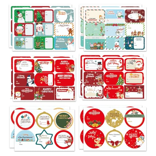 Yaclonq 96 Stück Weihnachten Etiketten, Weihnachtsaufkleber Selbstklebend Klebeetiketten, Beschriften Aufkleber Weihnachtssticker Etiketten Geschenkaufkleber Namensetiketten für Geschenkumschläge von Yaclonq