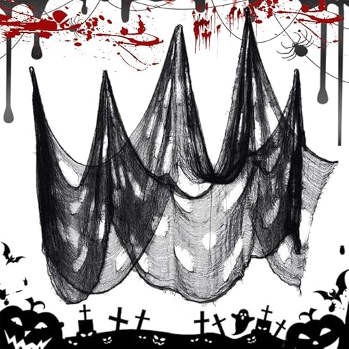 Yaclonq Halloween Gruselige Tuch Halloween Deko Stoff, 200×400cm Schwarz Cover Gaze für Gothic Dekoration, Super Große Geistertuch für Halloween Gruseliger Deko Garten im Freien Halloween Houses Party von Yaclonq