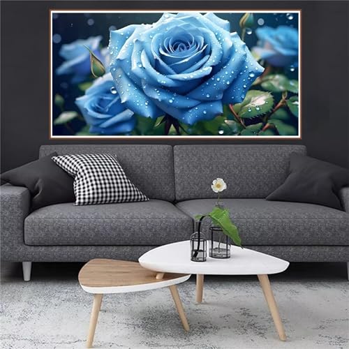 Blau Diamond Painting Set, DIY 5D Rosen Diamant Painting Bilder Bastelset Diamond Painting Erwachsene Groß Full Drill Cross Stickerei Malerei Kits for Gift Wohnzimmer Home Wall Decor 60x30cm JH-2242 von Yagagse