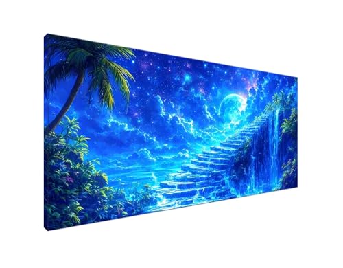 DIY Diamond Painting Blau, Diamant Painting Bilder Mond Diamond Painting Erwachsene, Diamond Painting Zubehör Bastelset Cross Stitch Stickerei Set für Schlafzimmer Wanddekor, Geschenke 70x140cm Y2-909 von Yagagse