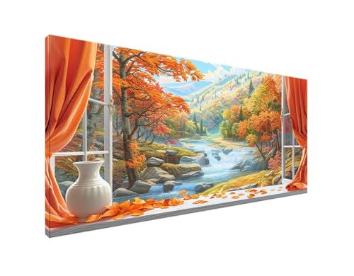 DIY Diamond Painting Herbst, Diamant Painting Bilder Ahornblatt Diamond Painting Erwachsene, Diamond Painting Zubehör Cross Stitch Stickerei Bastelset, Schlafzimmer Wanddekor, Geschenke 50x100cm Y2-6 von Yagagse