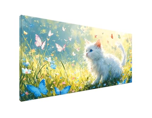 DIY Diamond Painting Schmetterling, 5D Diamant Painting Bilder Katze Diamond Painting Erwachsene, Diamond Painting Zubehör Cross Stitch Stickerei Bastelset für Schlafzimmer Wanddekor 70x140cm Y2-885 von Yagagse