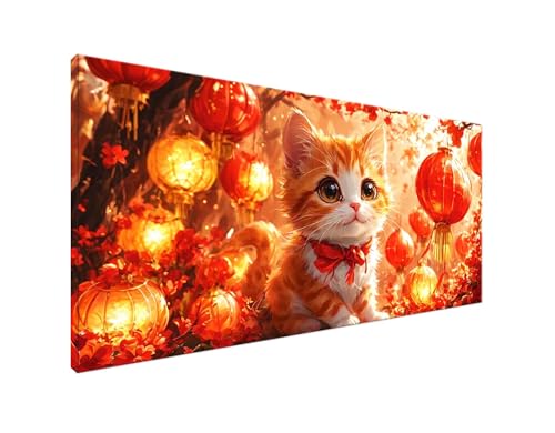 DIY Diamond Painting Weihnachten, 5D Diamant Painting Bilder Katze Diamond Painting Erwachsene, Diamond Painting Zubehör Cross Stitch Stickerei Bastelset für Schlafzimmer Wanddekor 70x140cm Y2-912 von Yagagse