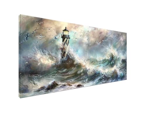 DIY Diamond Painting Wellen, Diamant Painting Bilder Leuchtturm Diamond Painting Erwachsene, Diamond Painting Zubehör Cross Stitch Stickerei Bastelset, Schlafzimmer Wanddekor, Geschenke 10x20cm Y2-45 von Yagagse