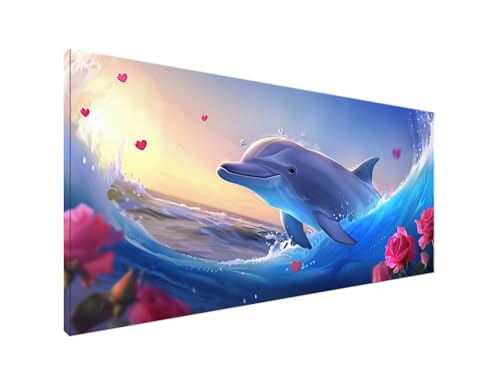 Diamond Painting Delphin Diamant Painting Bilder Blume Basteln Erwachsene und Anfänger, Diamond Painting XXL 100x200cm Diamant Art Painting, DIY Mosaikherstellung Bastelset für Zimmer Deko Y2-107 von Yagagse