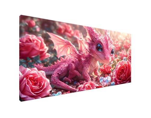 Diamond Painting Dinosaurier Diamant Painting Bilder Rose Basteln Erwachsene und Anfänger, Diamond Painting XXL 70x140cm Diamant Art Painting, Mosaikherstellung Bastelset Frauen für Zimmer Deko Y2-917 von Yagagse