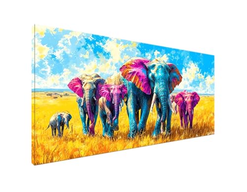 Diamond Painting Elefant Diamant Painting Bilder Weizenfeld Basteln Erwachsene und Anfänger, Diamond Painting XXL 70x140cm Diamant Art Painting, DIY Mosaikherstellung Bastelset für Zimmer Deko Y2-884 von Yagagse