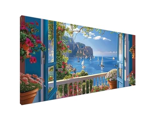 Diamond Painting Segelboot Diamant Painting Bilder Tür Basteln Erwachsene und Anfänger, Diamond Painting XXL 60x120cm Diamant Art Painting DIY Mosaikherstellung Bastelset Frauen für Zimmer Deko Y2-101 von Yagagse