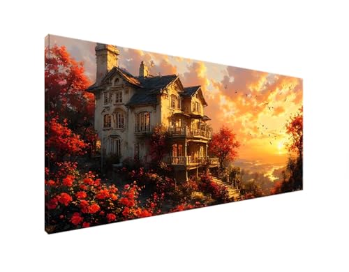 Häuser Diamond Painting Erwachsene Bilder, Diamond Painting Landschaft Diamond Painting Set mit Diamond Painting Zubehör, Crystal Art Basteln Erwachsene, Deko Wohnzimmer, Geschenke 70x140cm Y2-886 von Yagagse