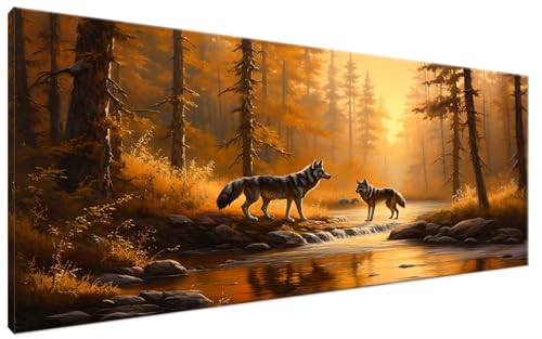 Herbst Malen Nach Zahlen Erwachsene Wolf Malen Nach Zahlen XXL 40x90cm Komplettset ohne Rahmen DIY Bastelset Erwachsene Frauen Malen Nach Zahlen Leinwand Bild für Anfänger und Kinder, Mädchen G3-153 von Yagagse