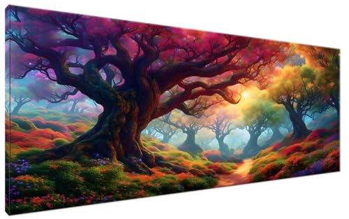 Malen Nach Zahlen Baum, Malen Nach Zahlen Erwachsene Landschaft Paint by Numbers Leinwand Bild DIY mit Pinseln und Acrylfarben Handgemalt Ölgemälde Leinwand für Deko, Mädchen Geschenk 30x60cm G3-407 von Yagagse