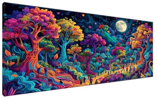 Malen Nach Zahlen Baum, Malen Nach Zahlen Erwachsene Mond Paint by Numbers Leinwand Bild DIY mit Pinseln und Acrylfarben Handgemalt Ölgemälde Leinwand für Zimmer Deko, Mädchen Geschenk 60x120cm G3-41 von Yagagse