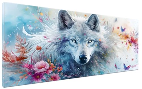 Malen Nach Zahlen Blume, Malen Nach Zahlen Erwachsene Wolf Paint by Numbers Leinwand Bild DIY mit Pinseln und Acrylfarben Handgemalt Ölgemälde Leinwand für Zimmer Deko, Mädchen Geschenk 30x60cm G3-347 von Yagagse