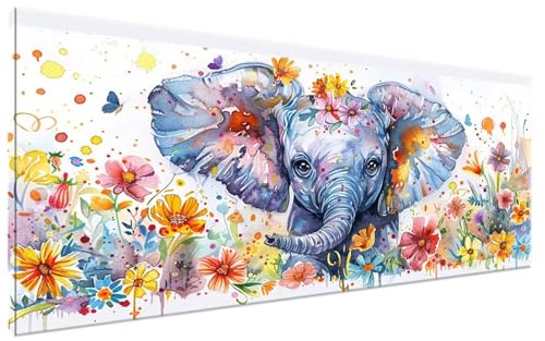 Malen Nach Zahlen Elefant, Malen Nach Zahlen Erwachsene Blume Paint by Numbers Leinwand Bild DIY mit Pinseln und Acrylfarben Handgemalt Ölgemälde Leinwand für Deko, Mädchen Geschenk 80x160cm G3-332 von Yagagse