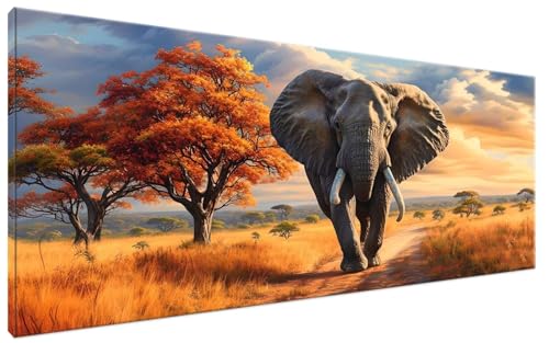 Malen Nach Zahlen Elefant, Malen Nach Zahlen Erwachsene Herbst Paint by Numbers Leinwand Bild DIY mit Pinseln und Acrylfarben Handgemalt Ölgemälde Leinwand für Deko, Mädchen Geschenk 40x70cm G3-422 von Yagagse