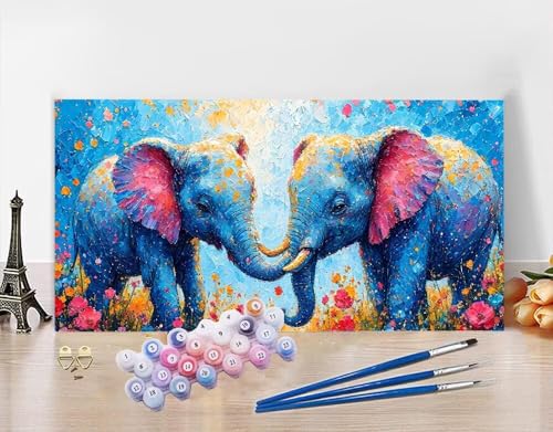 Malen Nach Zahlen Elefant Malen Nach Zahlen Erwachsene Niedlich Malen Nach Zahlen Erwachsene Leinwand, Paint by Numbers Adult DIY Acrylmalerei Handgemalt ölgemälde Bastelset Geschenke 40X80cm N5-81 von Yagagse