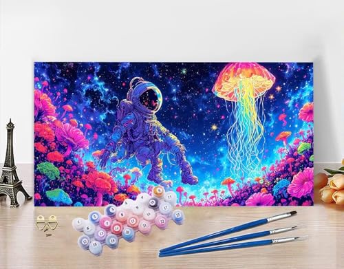 Malen Nach Zahlen Erwachsene Astronaut DIY Bastelset Erwachsene Frauen Malen nach Zahlen Qualle mit Pinsein und Acrylfarbe, Paint by Numbers Anfänger Handgemalt Ölgemälde Kit für Deko 100X220cm N5-121 von Yagagse